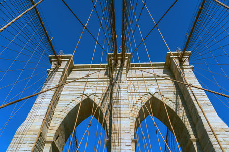 Brooklyn bridge, cityscape of New York City in the United States of Americaの写真素材