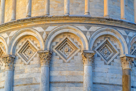 Details of Pisa Cathedral and the Leaning Tower in Pisa, Italyの写真素材