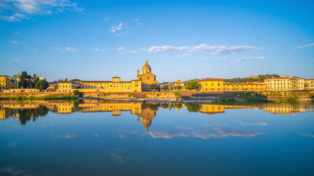 View of the city of Florence, cityscape of Italy at sunsetの写真素材
