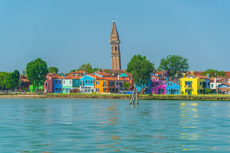 View of the colorful Venetian houses at the Islands of Burano in Veniceの写真素材