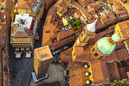 Bologna oldtown city skyline, cityscape of Italy in Europe from top viewの写真素材