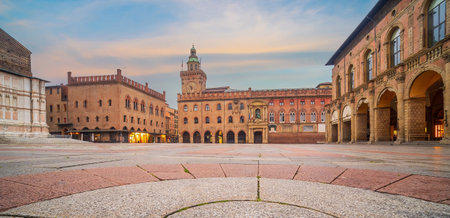 Bologna oldtown city skyline, cityscape of Italy in Europe at sunsetの写真素材