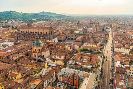 Bologna oldtown city skyline, cityscape of Italy in Europe from top viewの写真素材