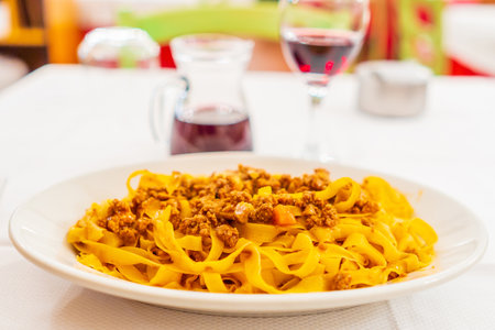 Traditional style Spaghetti bolognese in Bologna Italyの写真素材