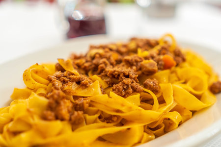 Traditional style Spaghetti bolognese in Bologna Italyの写真素材