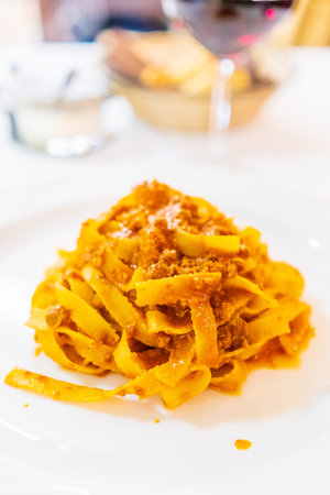 Traditional style Spaghetti bolognese in Bologna Italyの写真素材