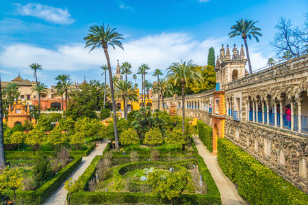 Exterior and garden of Real Alcazar Destination in  Sevilla, Spainの写真素材