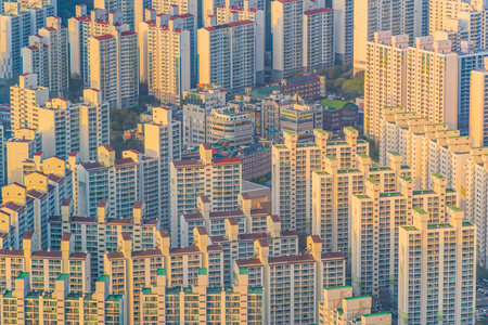 Busan city skyline at Haeundae district, cityscape of South Korea at sunsetの写真素材