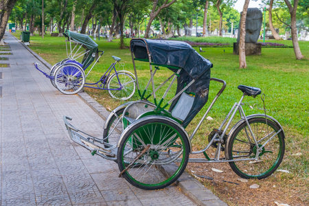 Rickshaw tricycle local transportation for tourists. in Hue, Vietnam