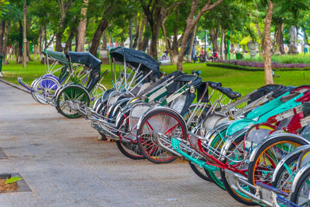 Rickshaw tricycle local transportation for tourists. in Hue, Vietnamの写真素材
