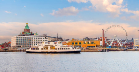 Helsinki city skyline, cityscape of Finland at sunsetの写真素材