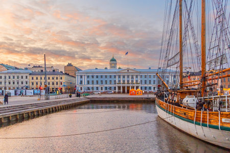 Helsinki city skyline, cityscape of Finland at sunsetの写真素材