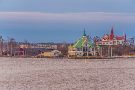 Helsinki city skyline, cityscape of Finland at sunsetの写真素材