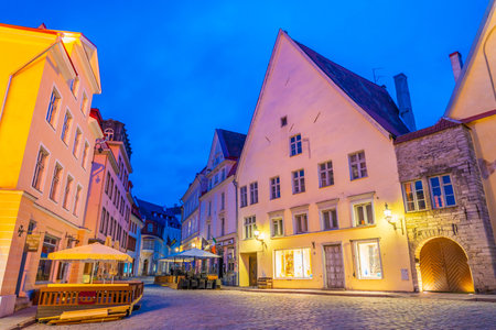 Old town Tallinn city skyline, cityscape of Estonia at sunsetの写真素材
