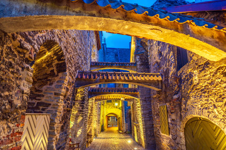 St. Catherine's Passage in Old town Tallinn , cityscape of Estonia at sunsetの写真素材