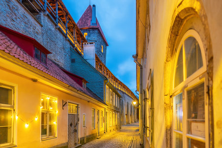 Old town Tallinn city skyline, cityscape of Estonia at sunsetの写真素材