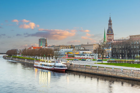 Old Town Riga city skyline, cityscape of Latvia at sunriseの写真素材