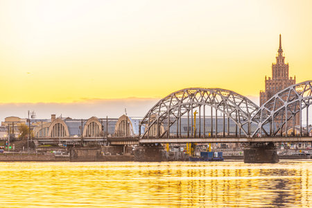 Old Town Riga city skyline, cityscape of Latvia at sunriseの写真素材