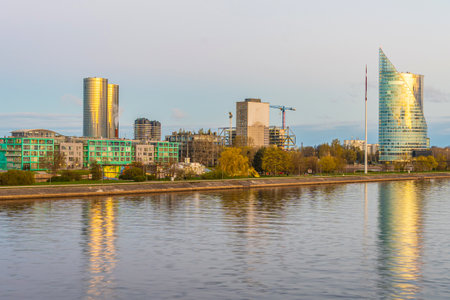 Old Town Riga city skyline, cityscape of Latvia at sunriseの写真素材