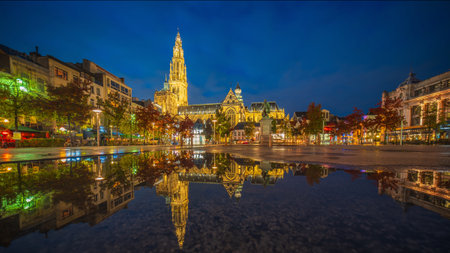 Downtown Antwerp city skyline at Grote Markt,, cityscape of Belgium in Europeの写真素材