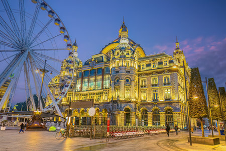 Exterior of the monumental Central Railway Station in Antwerp (Centraal Station Antwerpen) in  Belgiumの写真素材