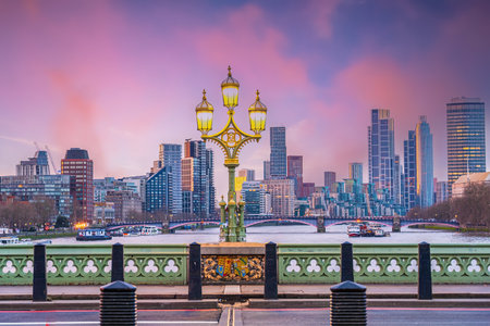 London city skyline in UK at sunriseの写真素材