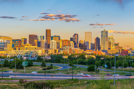 Downtown Denver city skyline, cityscape of Colorado, USAの写真素材