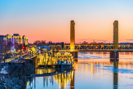 Old town Sacramento city skyline with Tower Bridge, cityscape of California in  USAの写真素材