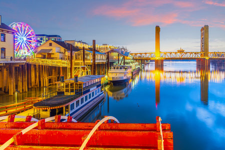 Old town Sacramento city skyline with Tower Bridge, cityscape of California in  USAの写真素材