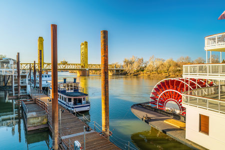 Old town Sacramento city skyline with Tower Bridge, cityscape of California in  USAの写真素材