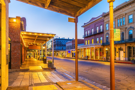 Historic old town of Sacramento, cityscape of California in  USA at twilightの写真素材