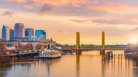 Old town Sacramento city skyline with Tower Bridge, cityscape of California in  USAの写真素材