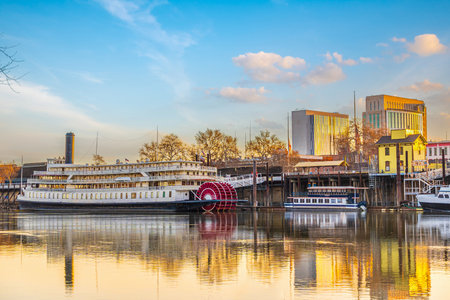 Old town Sacramento city skyline, cityscape of California in  USAの写真素材