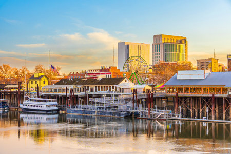 Old town Sacramento city skyline, cityscape of California in  USAの写真素材