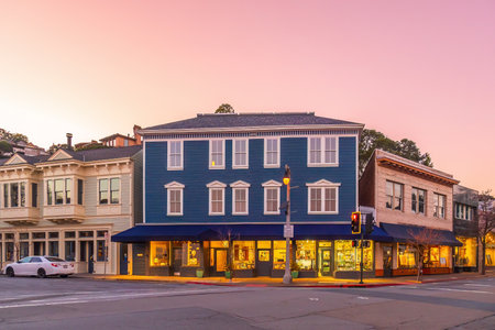 Cityscape of Sausalito resort town near San Francisco in North California, USA at sunsetの写真素材