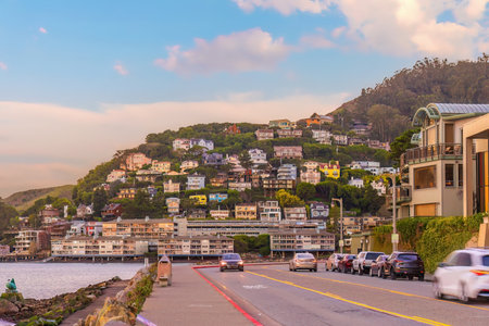 Cityscape of Sausalito resort town near San Francisco in North California, USA  at sunsetの写真素材