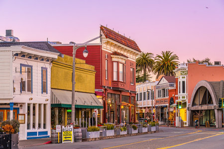 Cityscape of Sausalito resort town near San Francisco in North California, USA at sunsetの写真素材