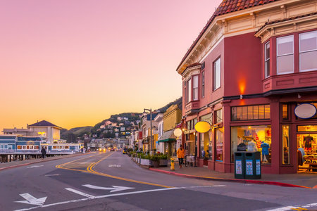 Cityscape of Sausalito resort town near San Francisco in North California, USA at sunsetの写真素材