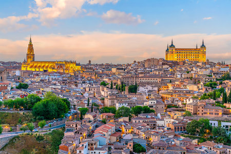 Toledo city skyline, cityscape of  Spain in Europe at sunsetの写真素材