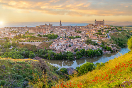 Toledo city skyline, cityscape of  Spain in Europe at sunsetの写真素材
