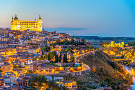 Toledo city skyline, cityscape of  Spain in Europe at sunsetの写真素材