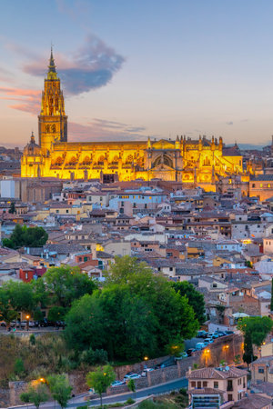 Toledo city skyline, cityscape of  Spain in Europe at sunsetの写真素材