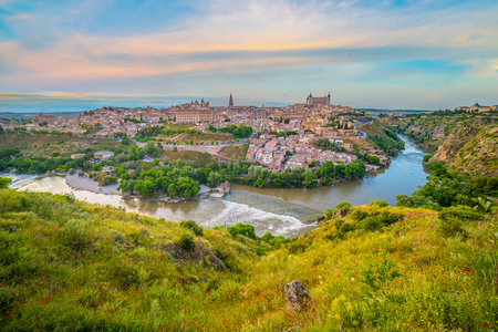 Toledo city skyline, cityscape of  Spain in Europe at sunsetの写真素材