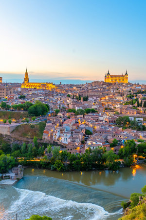 Toledo city skyline, cityscape of  Spain in Europe at sunsetの写真素材