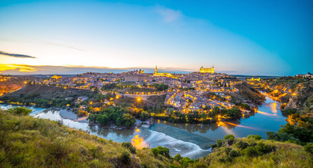 Toledo city skyline, cityscape of  Spain in Europe at sunsetの写真素材