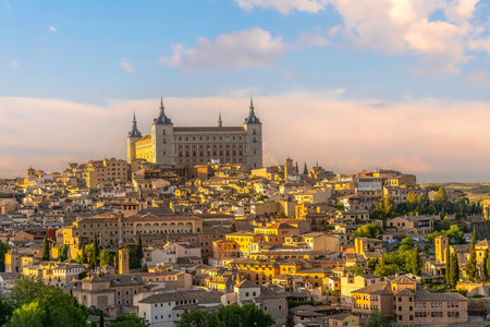 Toledo city skyline, cityscape of  Spain in Europe at sunsetの写真素材