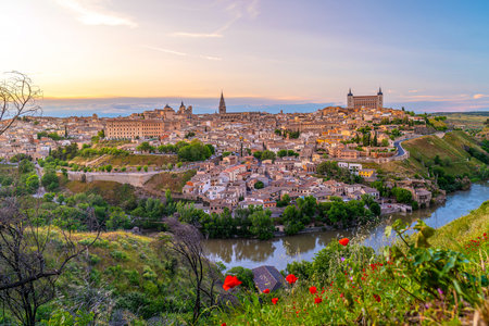 Toledo city skyline, cityscape of  Spain in Europe at sunsetの写真素材
