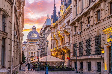 National Museum  in old town Bucharest, cityscape of Romania in Europeの写真素材