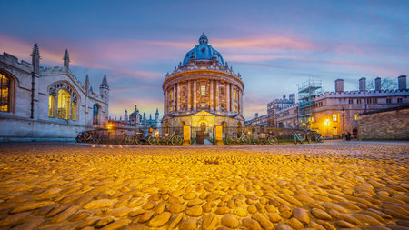 Old town of Oxford city, cityscape of England at sunsetの写真素材