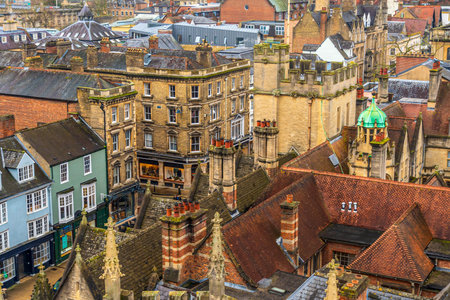 Old town of Oxford city, cityscape of England at sunsetの写真素材